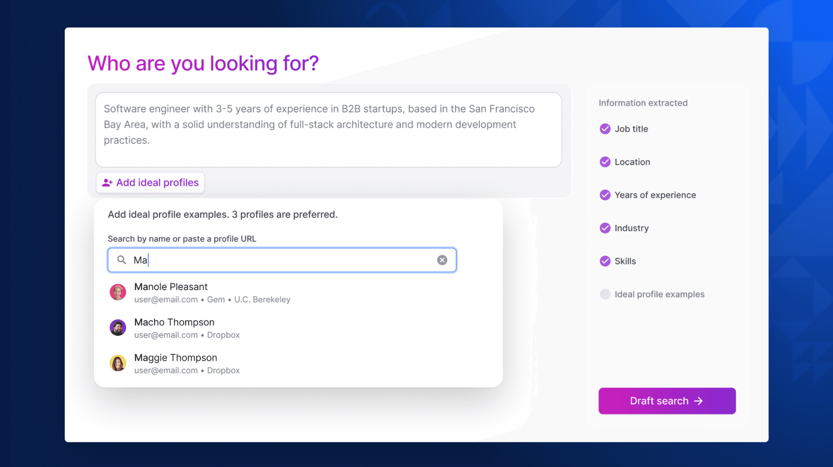 Ideal Profiles | AI Sourcing | Dark Blue